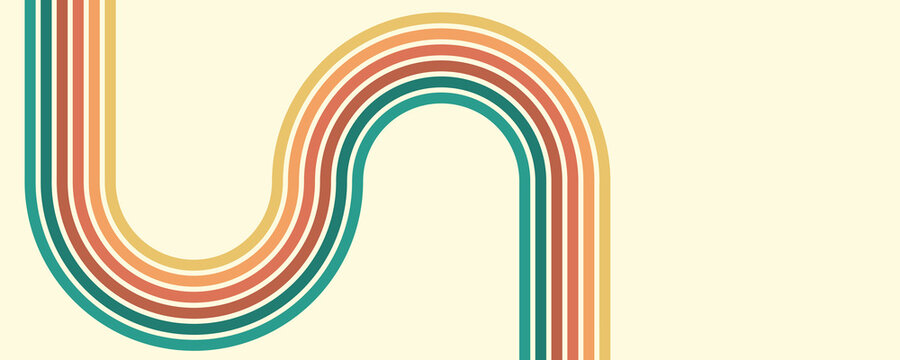 Colorful composition of parallel colored lines in the style of the 70s-80s. Abstract background for creative design