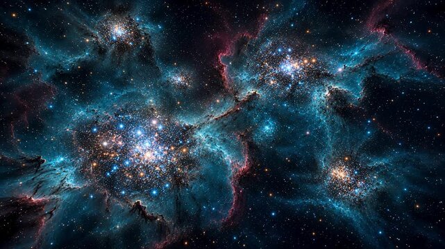 Colorful nebula with glowing cosmic clouds and stars floating through deep space in cinematic 4K.