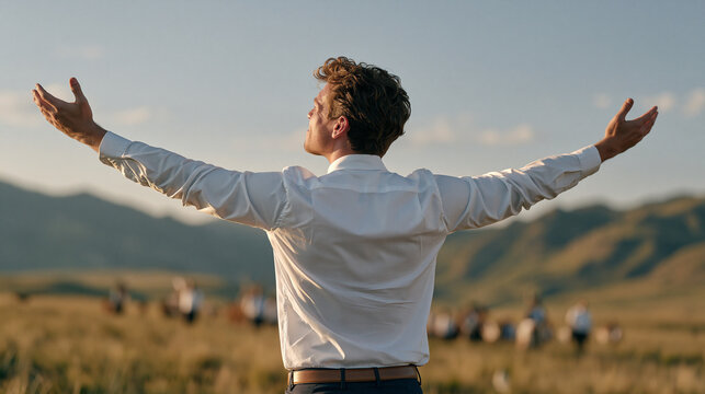 Stock trader stands alone in an open mea 4