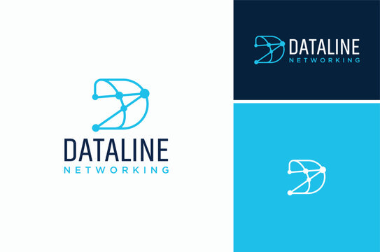 Modern Initial Letter D Data Digital with Dots Link Wireframe Connection Network logo design