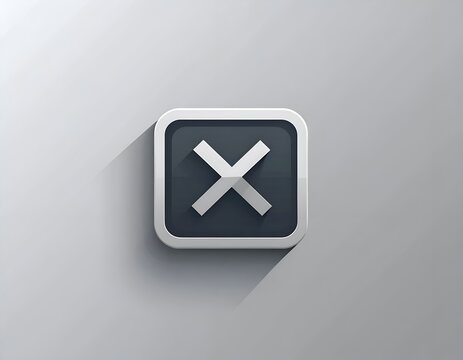 Close button icon with 3D glossy style and shadow on a neutral grey background