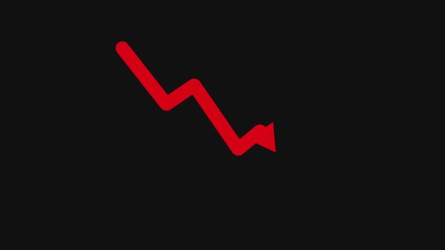 Animated arrow pointing down on black background .Arrow down Loop Animation concept. 4k video