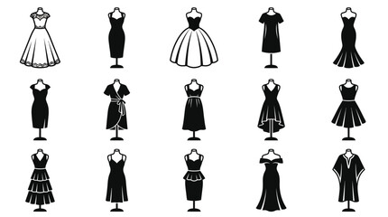 Dynamic Black and White Collection of 15 Elegant Dress Styles on Mannequins for Fashion Designers and Brides © Hagarafz