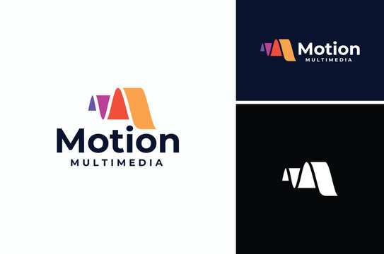 Colorful Ribbon Tape become Initial Letter M for Motion Media Simple Modern Logo Design