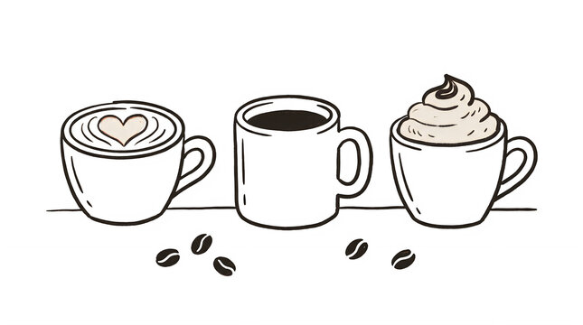 Minimalist Coffee Cup Illustration with Latte Art and Cream