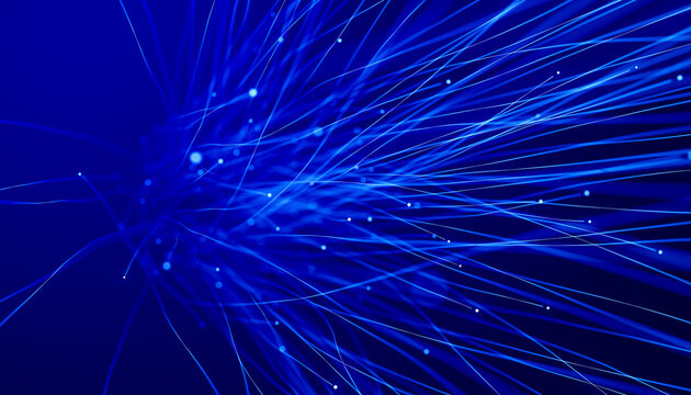 3D Blue Fiber Network Explosion