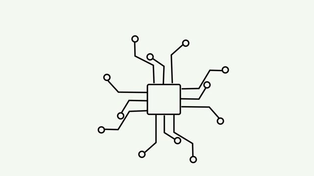 computer processor icon, simple logotype CPU icon animation. Moving signals, scaling circles. Processor chip.