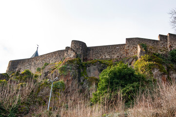 Landmark architecture castle on hill. Former Benedictine Monastery. Abbey Complex Catholic Social Institute. Baroque architecture castle. Michaelsberg Abbey monastery. Architectural landmark © altana_studio