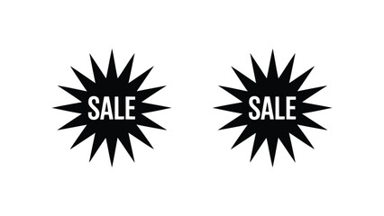 Fototapeta premium Sale starburst icon set — two identical black promotional shapes with bold white SALE text in center, attention-grabbing advertising design for discount, clearance, and retail marketing campaigns
