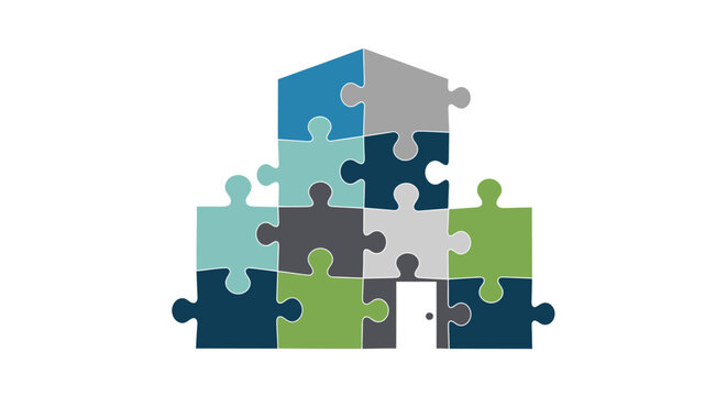 Puzzle building blocks forming a house shape