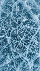Naklejka premium Macro texture of cracked blue ice with frozen air bubbles