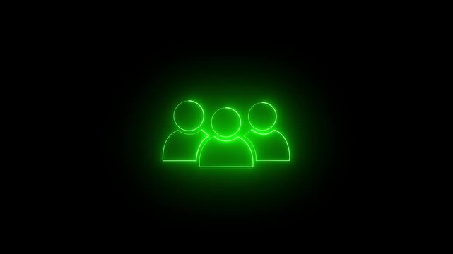 Three green color man icon animated. Glowing neon person sign. Group people man icon glowing animation 4k video