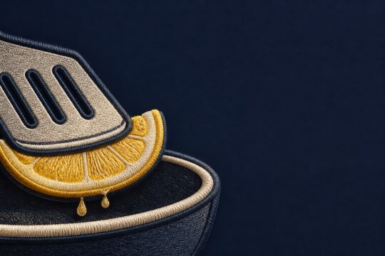 Embroidered lemon cooking patch for kitchen branding and textile design