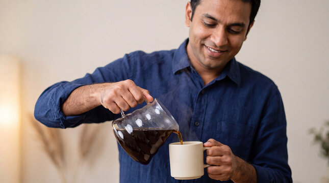 man pouring coffee