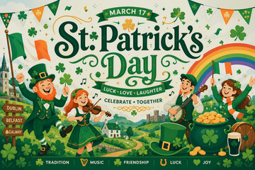 Fototapeta premium A vibrant St. Patrick's Day celebration with people playing music and dancing.
