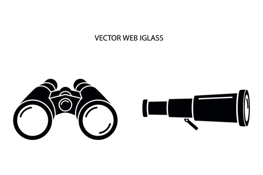 Black silhouette vector icons of binoculars and monocular for observation and exploration
