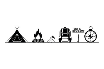 Camping adventure silhouette a collection of outdoor essentials for wilderness exploration and travel © nazrul.islam