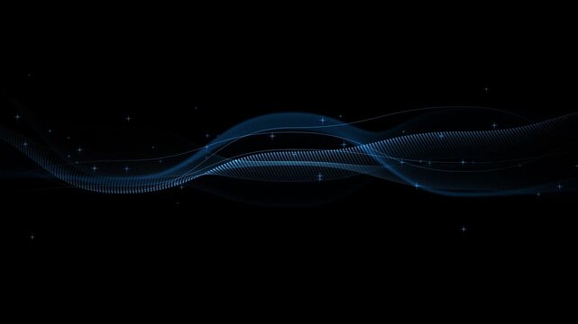 Abstract digital particles line wave background animation on black background