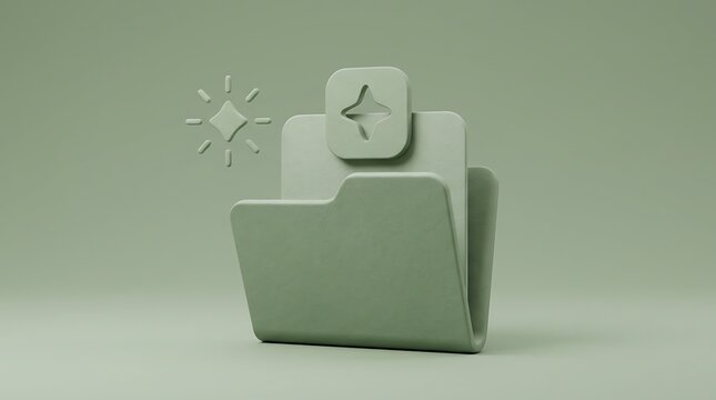 Minimalist 3D folder icon, clean digital organization concept. Modern file management, data storage, and document archiving symbol. Sleek green interface element for web design and business
