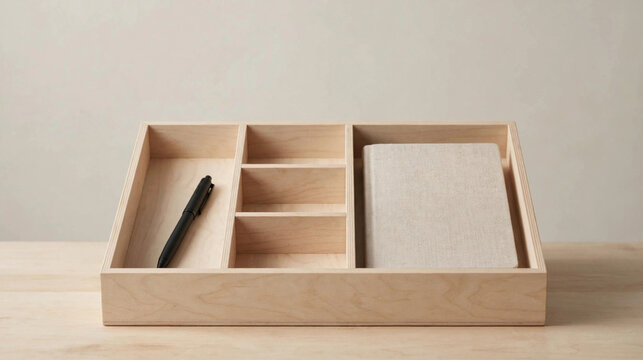 Organizador de mesa em madeira clara