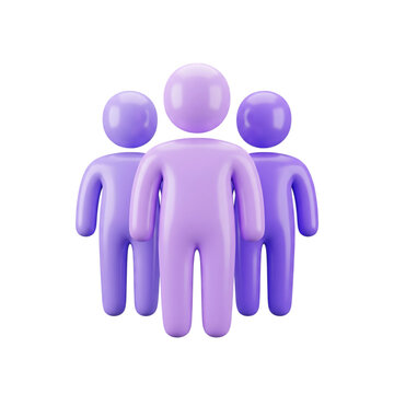 Three purple stylized human figures standing together representing a team or community on a solid black background