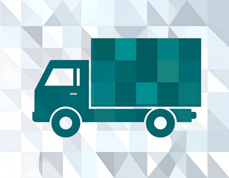 Flat Vector Illustration of a Delivery Truck on a Geometric Triangle Background