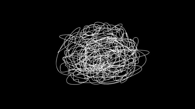 Abstract white scribble lines animation over black background creates chaotic motion for artistic video projects.