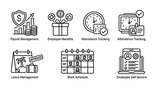 HR and Payroll Management Icon Set for Business Software