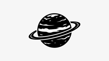 Fototapeta premium Stylized planet with rings, black and white graphic icon, simple vector illustration
