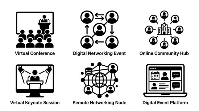 Virtual Events and Digital Networking Icon Set