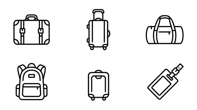 Travel Luggage Icon Set Vector Illustration and Line Art