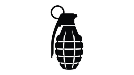 Fototapeta premium Black silhouette of a hand grenade against a white background