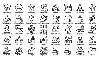 Obraz premium Professional User Line Icon Pack with Account Profile Team and Identity Outline Symbols