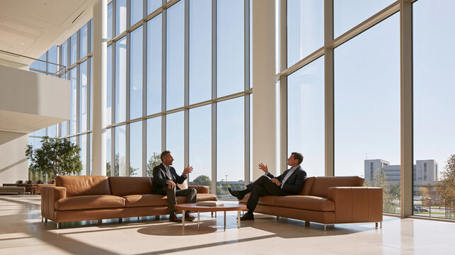 Business Professionals Meeting in Modern High-Rise Office