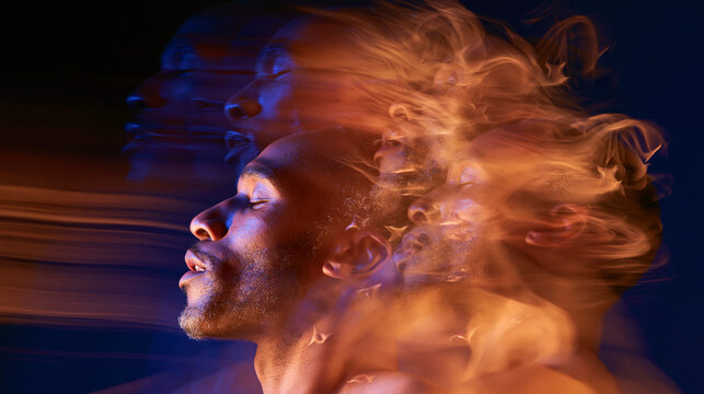 Multiple Exposure Man Profile Motion Blur Abstract