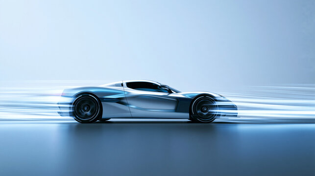 Futuristic Sports Car Moving at High Speed