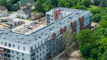 Aerial view of a newly constructed modern apartment building in Gorzow Wielkopolski, Poland © bzyxx