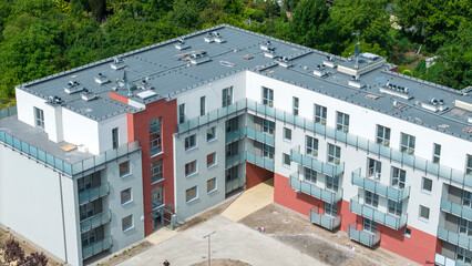 Aerial view of a newly constructed modern apartment building in Gorzow Wielkopolski, Poland © bzyxx