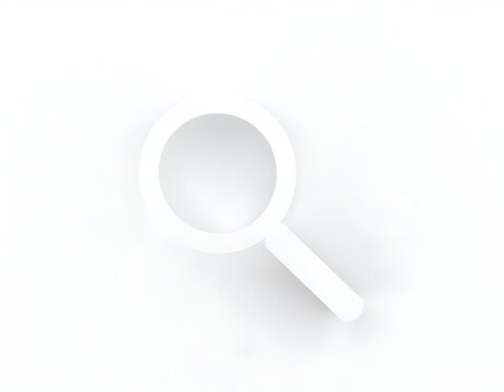 Minimalist 3D render of a white magnifying glass icon on a white background