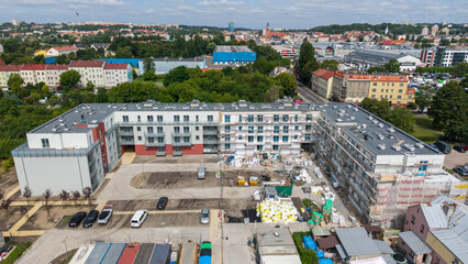 Aerial view of a newly constructed modern apartment building in Gorzow Wielkopolski, Poland © bzyxx