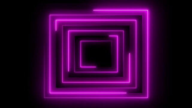 Glowing neon pink color rectangle frame background icon animation line party show frame seamless footage smooth light effect on black background