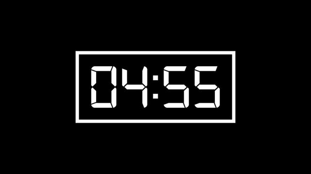 5 minutes countdown on black background
