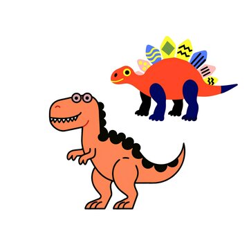 Playful cartoon dinosaurs set graphic illustration with dinosaur prehistoric illustration jurassic creature colorful children education paleontology wildlife mesozoic isolated