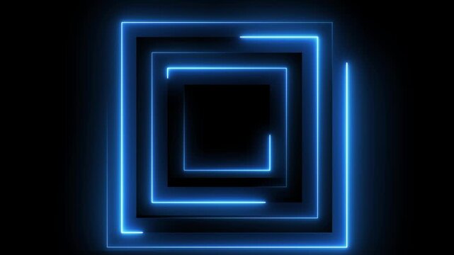 Glowing neon blue color rectangle frame background icon animation line party show frame seamless footage smooth light effect on black background
