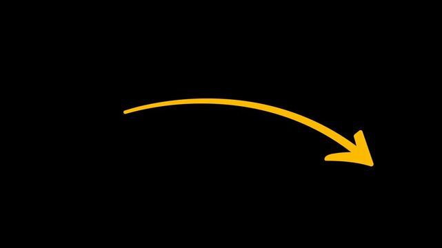 Yellow Curved Hand Drawn Arrow Pointer Animation Overlay on Black Background
