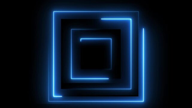 Glowing neon blue color rectangle frame background icon animation line party show frame seamless footage smooth light effect on black background