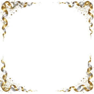 Decorative Gold and Silver Curved Ribbon with Sparkles Transparent Background Design transparent background