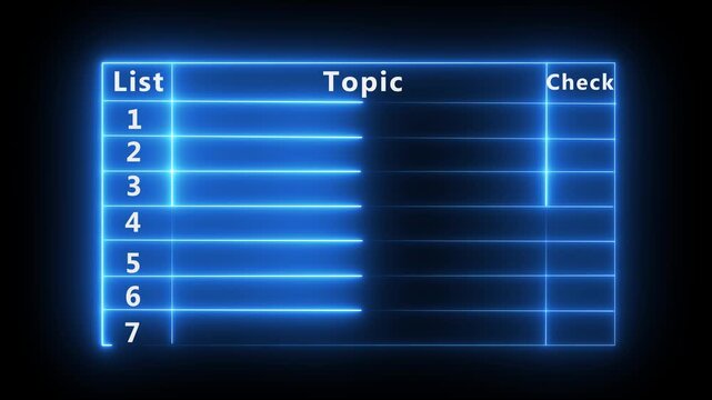  neon check mark animation in square. Green neon check mark success and approval symbol. Neon animated clear goals linear icon featuring a glowing checklist with checkmarks,