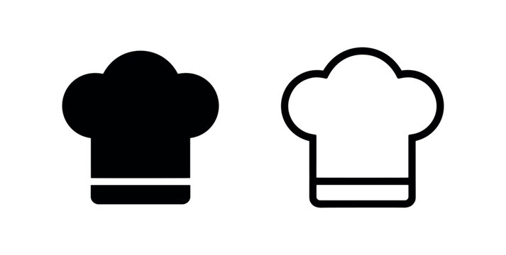Chef hat icon set. Cooking and culinary vector symbol in solid and outline style.