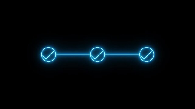 Animated 3 step infographic process with check mark icon. infographic step by step process animation on black background, step process success with check marks. Step-by-Step Guide.